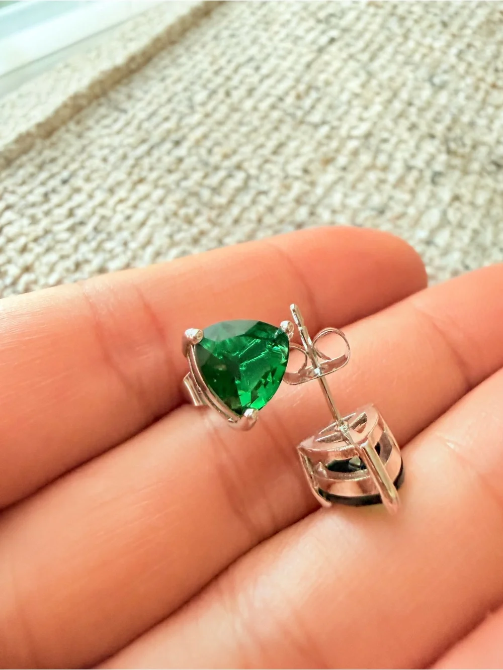 Emerald Green Trillion Stud Earrings - Luxury Jewelry